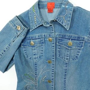 V CRISTINA Denim Jacket Jewels Studs Stretch Sz M